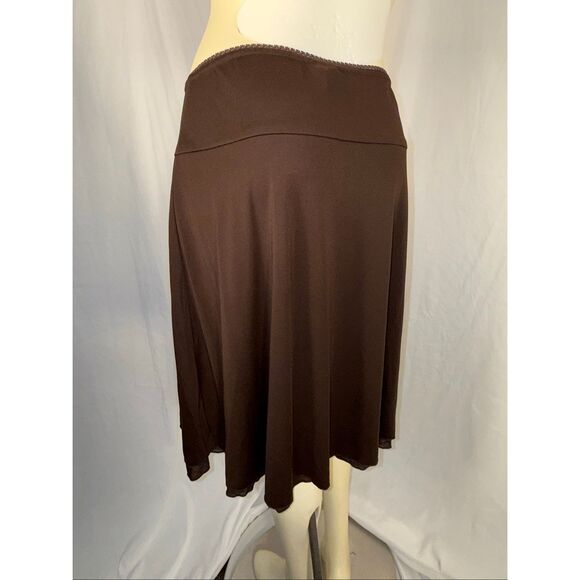 Vintage Y2K Wrapper Brown Swing Skirt Made in USA Stretchy Flowy A-Line Minimali - Picture 5 of 13